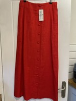 M&S tomato red button through midi skirt 55% linen Size 8 reg new with tags 