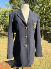 VTG Ralph Lauren Navy Wool Blazer Crest Gold Buttons Size 6 Academia Made In USA