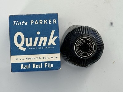 Parker Vintage Permanent Royal Blue Quink Ink Contains Solv-X Glass Bottle & Box