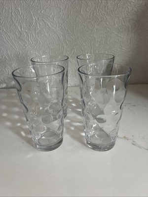 Set of 4 Pasabahce Mirage Indented Dots 16oz Clear Glass 6'' Tumblers