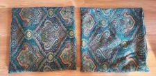 World Market Teal Blue Paisely Pillow Covers Set of 2, 20 x 20 Excellent Cond