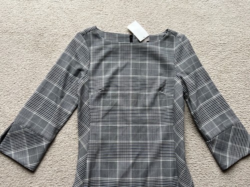 NWT H&M Size 4 Women’s Gray Plaid 3/4 Sleeve Stretch Casual Shift Dress Career - Bild 3 von 14