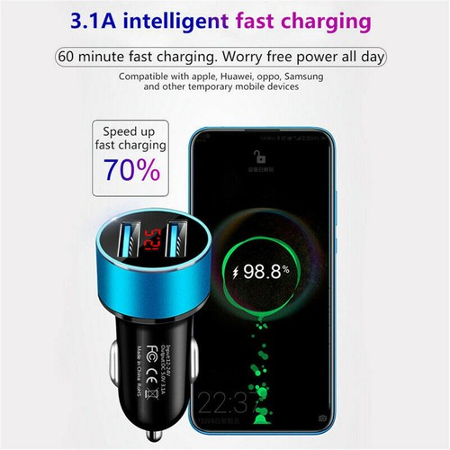 USB Car Socket 12V Dual Fast Charger Phone Cigarette Lighter Power Adapter Plug - Photo 6 sur 17
