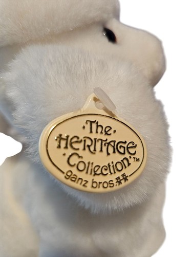 Ganz Bros Heritage Collection 1995 Barboncino Bianco Peluche Vintage Nero Fiocco Punti - Foto 7 di 8