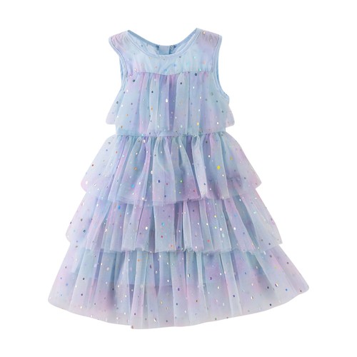 Toddler Girls Sleeveless Dot Paillette Ruffles Tulle Princess Dance Party Dress - Picture 3 of 11