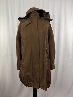 Sportmax Italy Quilted Hooded Parka Jacket   Women Size 12 Silk Blend brown