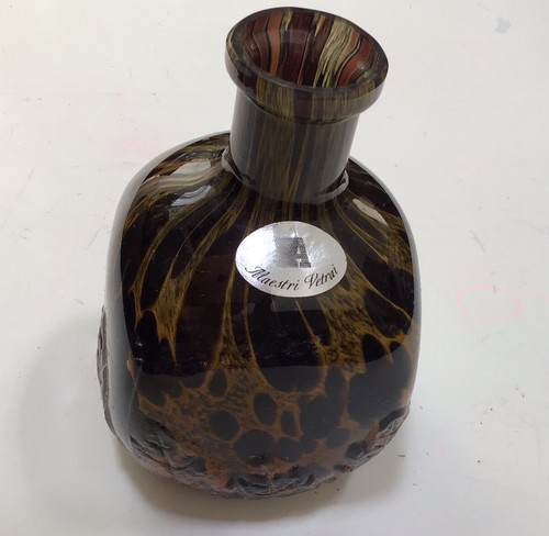 Azzurra Maestri Vetrai Italian Leopard/Tortoise Bud Vase With Label Italy Vintage