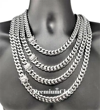 Mens Miami Cuban Link Chain SOLID Stainless Steel Necklace or Bracelet Jewelry