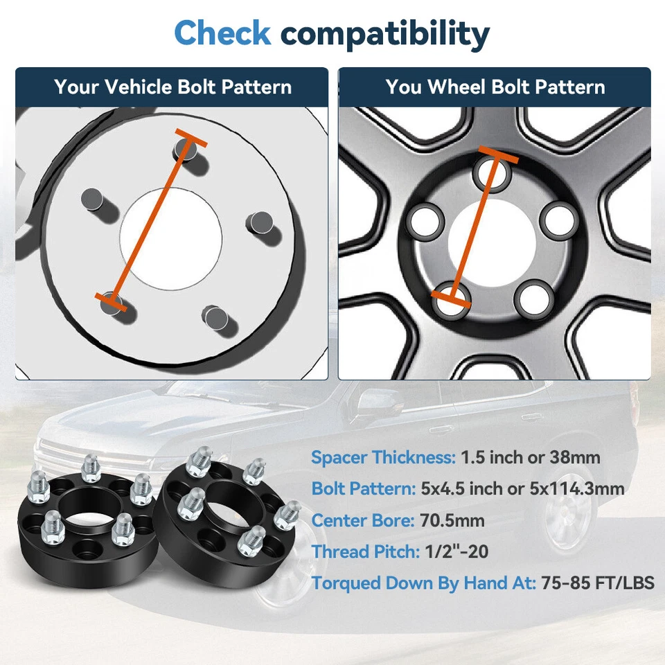 2 piezas espaciadores de rueda centrados en el buje de 1,5" 5x4,5 1/2"x20 para Ford Mustang Explorer Foto 2 de 4