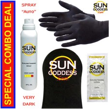 SUN GODDESS Sunless Self Tanning Spray Auto VERY DARK 6 oz  Best Tanner Mitt