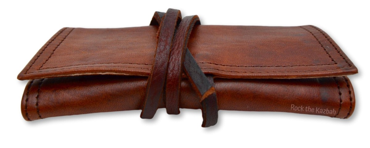 100% ORGANIC LEATHER TOBACCO POUCH BAG CASE WALLET TIN BROWN **TARIFFS  PAID**