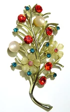 Vintage Coro Gold Tone Tree of Life Flower Rhinestone Brooch Pin 3.25"