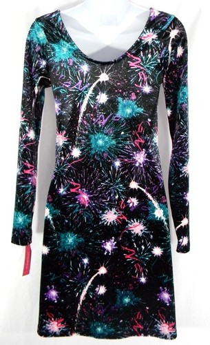 Vestido de Terciopelo Xhilaration Talla XS Fuego Estampado Galletas Mangas Largas Cuello Escote NUEVO - Imagen 4 de 7
