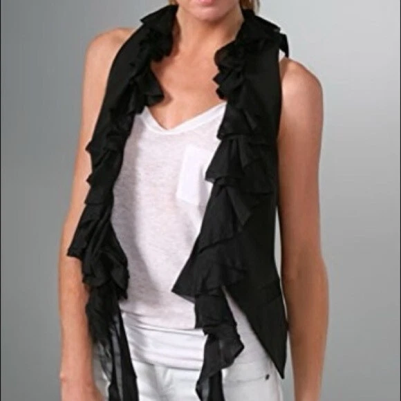 ELIZABETH AND JAMES Negro Dandy Mezcla de Seda Volantes Reversible Chaleco Corbata Top M Foto 3 de 4