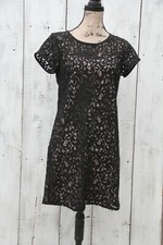 Ann Taylor LOFT Sz 6 Black Lace Dress Above Knees / Short Sleeve