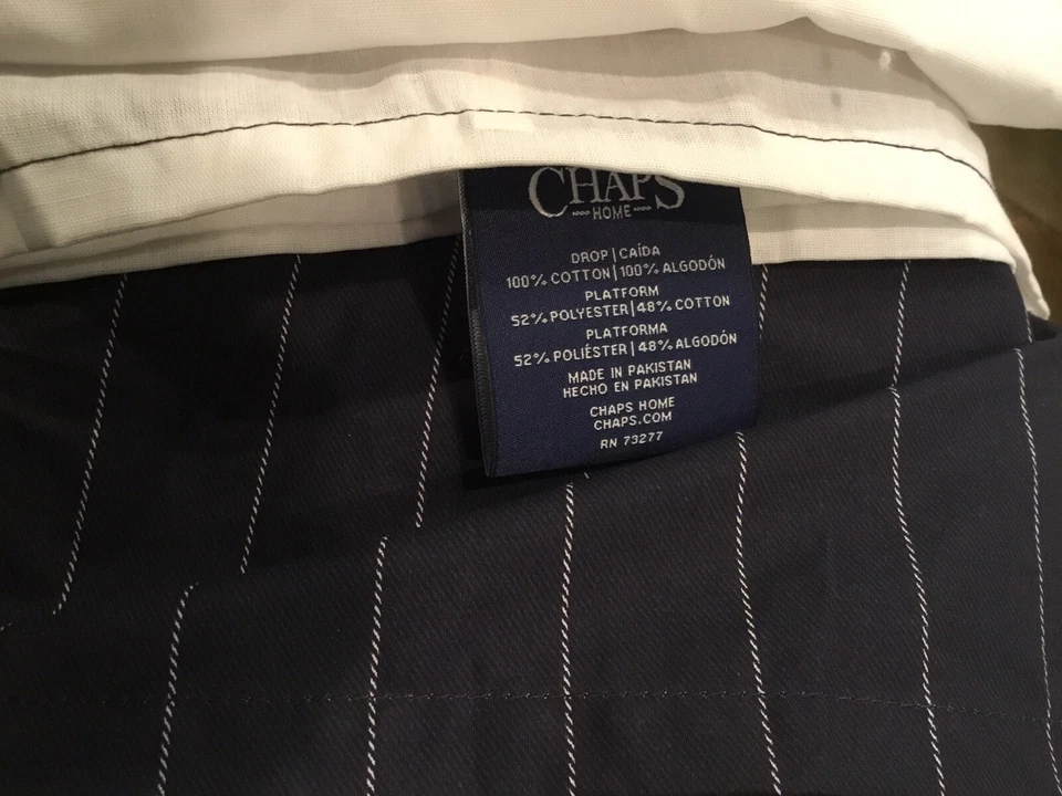 CHAPS CAL KING BEDSKIRT NAVY/WHITE STRIPES,CLASSIC,GATHERED,NEW - Image 3 of 4