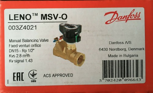 Manual Balancing Commissioning Valve 1/2"  Danfoss Leno MSV-O DN15 003Z4021  - Picture 1 of 4