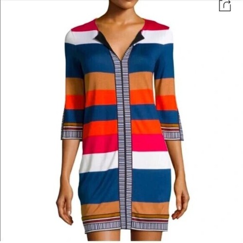 Diane Von Furstenberg Women Dress Sz 10 Multi Color Striped Silk Shift Chic