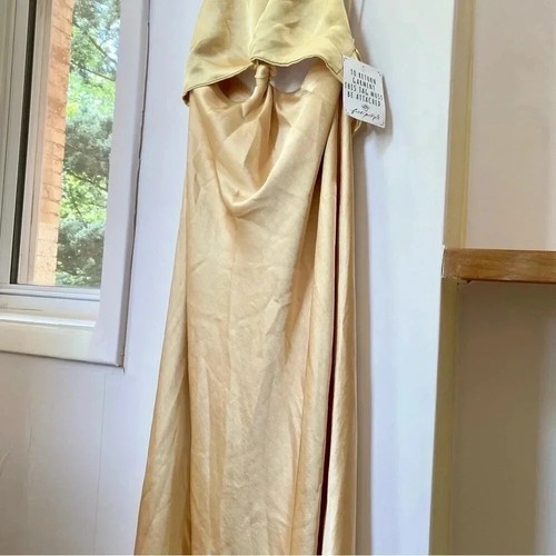 Nuevo con etiquetas Maxi Vestido Free People Bec & Bridge Carrie Halter Satinado en Oro Amarillo 12 - Imagen 9 de 16