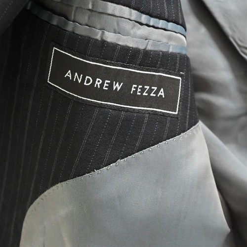 Andrew Fezza 50L 42x30 Navy Blue Stripe 100% Wool Mens Jacket Pants Suit - Picture 4 of 24