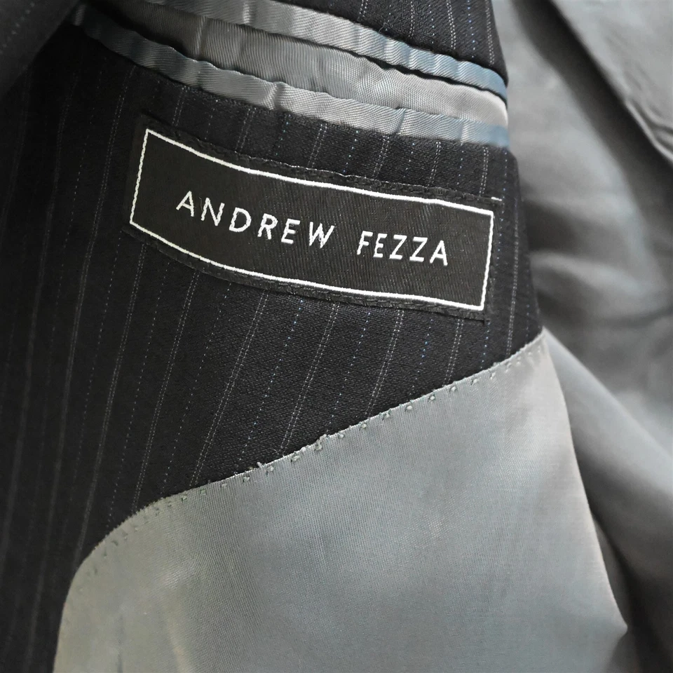 Andrew Fezza 50L 42x30 Navy Blue Stripe 100% Wool Mens Jacket Pants Suit - Image 4 of 4