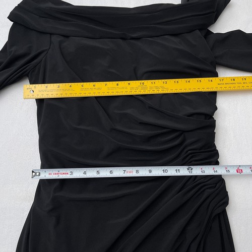 Ieena for Mac Duggal Dress Women 14 Black Foldover Long Sleeve Jeweled Midi NWT - Picture 13 of 14