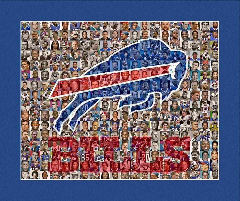 Póster de mosaico de los Buffalo Bills con impresión artística de regalo de fanáticos de la NFL de 100+ jugadores legendarios Foto 3 de 4