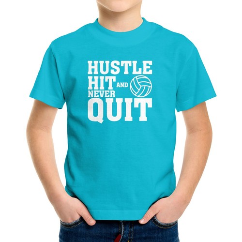Toddler Kids Tshirt Volleyball Gift Sports Motivation Tee Hustle Hit Never Quit - Picture 8 of 15