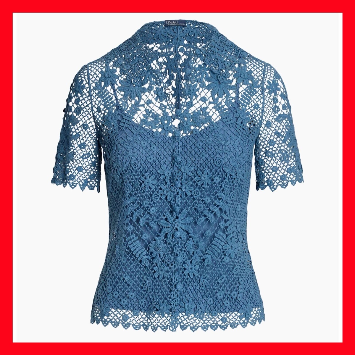 $398 Polo Ralph Lauren Floral Cotton Lace Blouse Blue Blouse