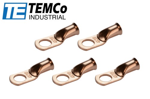 TEMCo 100 Pcs 4 AWG Ring Terminal Lugs – 1/2 Hole, Bare Copper, Uninsulated