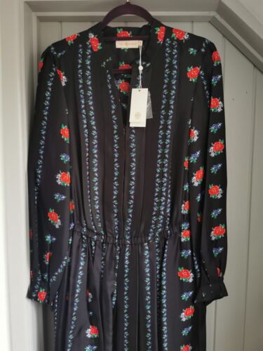 TORY BURCH Womens UK 14 Printed L.Sleeve All Silk Midi Dress NEW Heirloom Stripe - Picture 2 of 24