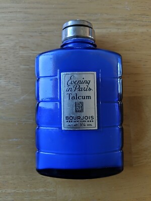 Vintage Evening in Paris Talcum New York 3-1/4 ozs . Bourjois  Cobalt Silver Top