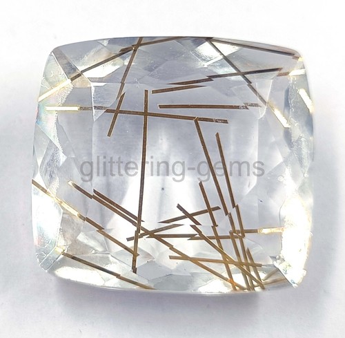 74.55Ct Cushion Yellow Rutilated Quartz Certified Transparent Loose Gemstone5AIW - Picture 2 of 7