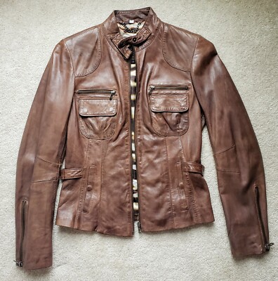 Bod And Christensen Brown Leather Moto Bomber Jacket XS | eBay