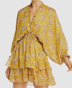 yellow floral v neck dress