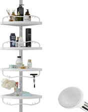 56"-125" high Tension Pole 4 Tier Bathroom soap shampo holder Rack storage silve