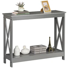 Console Table 2-Tier Entryway Table MDF Narrow Sofa Table for Living Room Grey 
