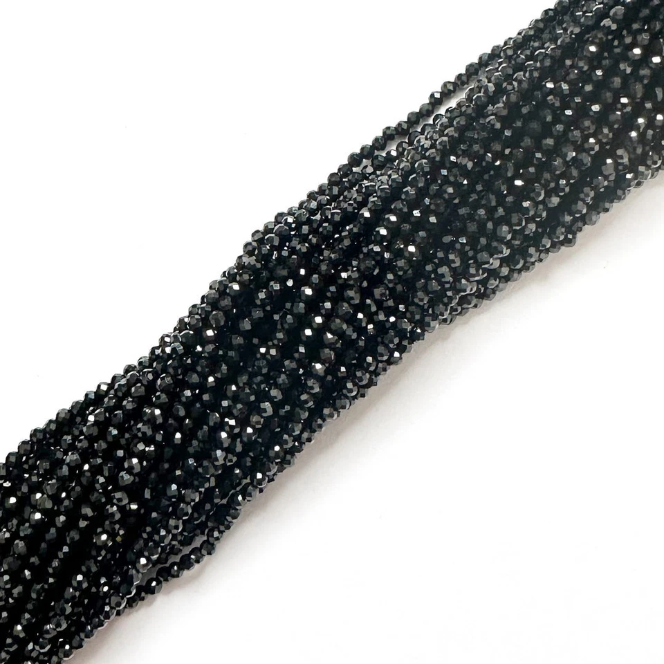 C4-01 - 2 MM SCHWARZER TURMALIN / SCHÖRL KUGELN STRANG FACETTIERT - Bild 1 von 1