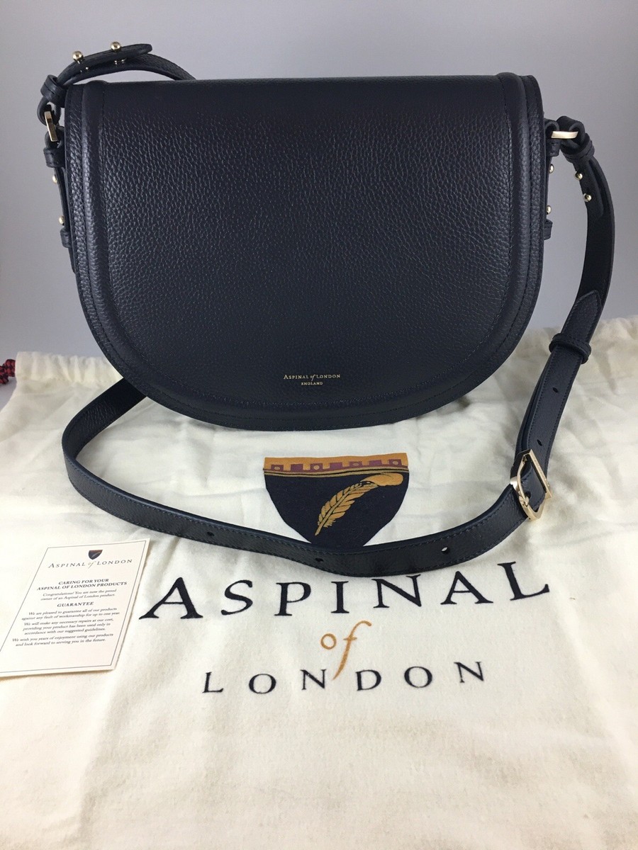 ASPINAL OF LONDON NAVY PEBBLE LEATHER STELLA SATCHEL CROSSBODY BAG