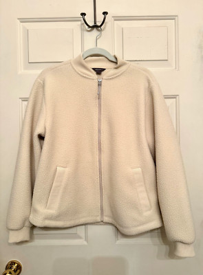 NEW Eddie Bauer Women's Fleece Bomber Jacket, size Medium, color Cream