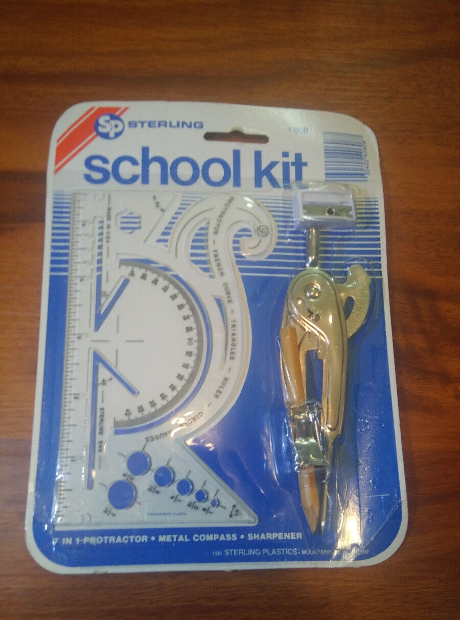 Vtg 70s 608 Sterling Metal Compass Sharpener French Curve Protractor