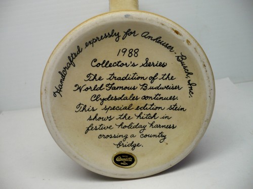 1988 Anheuser Busch Budweiser Beer Stein Clydesdales in Holiday Harness Collect - Picture 8 of 8