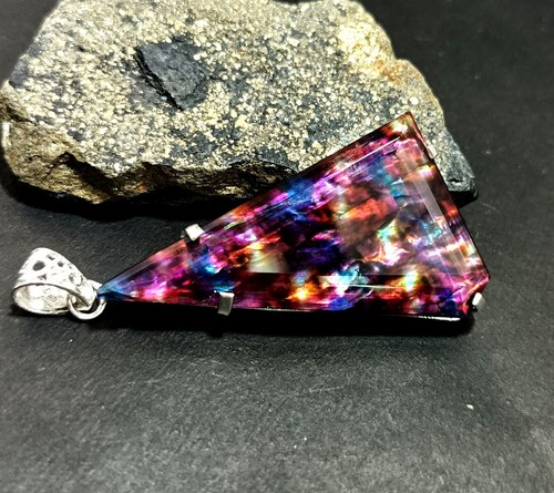 Certified 93.40 Ct Natural Ammolite 925 Solid Silver Rainbow Pendant Gemstone - Picture 3 of 9