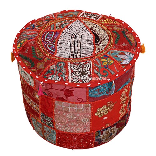 Embroidered Vintage Patchwork Ottoman Pouf Comfortable Cotton Footstool Decor - Picture 56 of 68