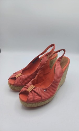 Sandali con zeppa da donna Tommy Hilfiger, numero 39, arancione/beige, peep toe, estivi espad