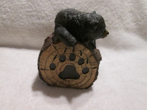 Estatuilla de tronco de oso negro acostado en árbol con cajón de resina de plástico duro - Imagen 7 de 9