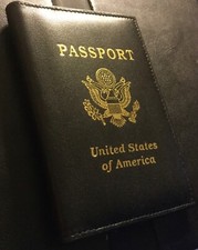 Genuine Leather USA Passport Organizer Holder Card Protector Cover Wallet Black