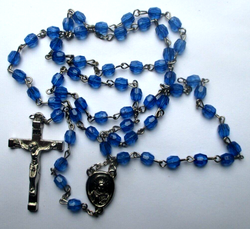Collier Sautoir Vintage En Perles De Verre Bleu - Or - Travail Français Ancien