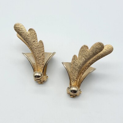 Vintage Reindeer Ear Clip On Earrings Brush Gold Tone Unique