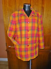 Vtg 80s Mondi Vibrant Plaid Check Virgin Wool Peacoat Jacket Blazer Sz 38 Eur